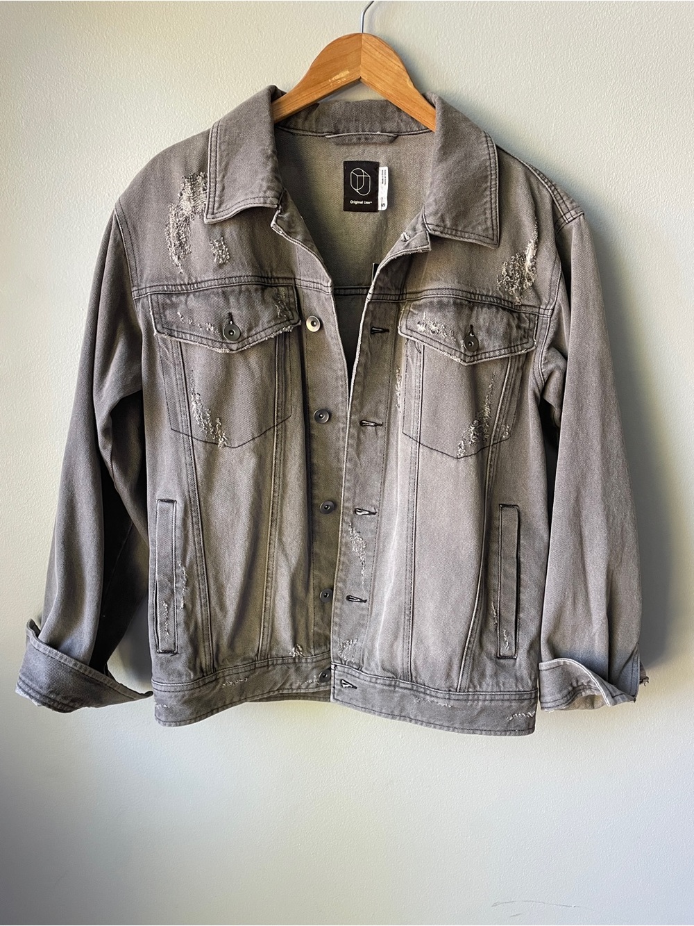 Original Use Distressed Grey Jean Jacket